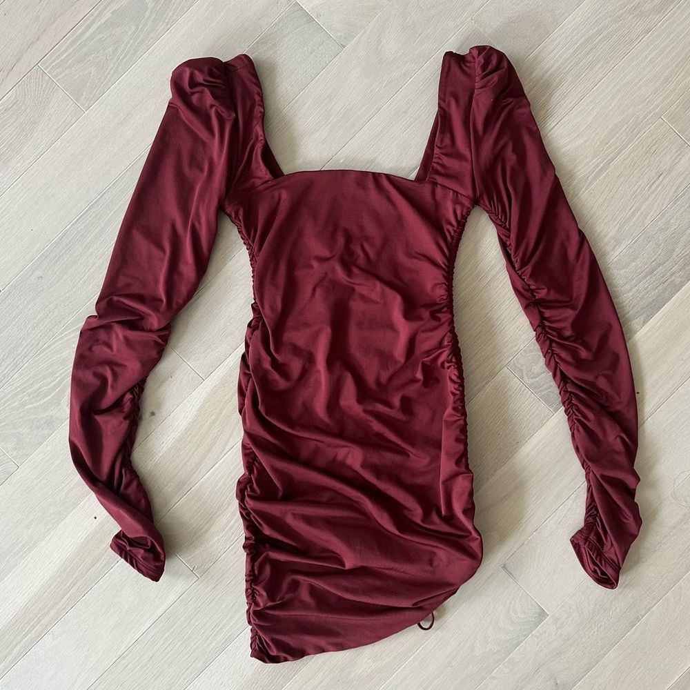 Oh Polly Burgundy Red Ruched Mini Dress